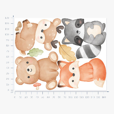Muurstickers 130x165 Bosdieren in een pastelkleurige aquarelstijl