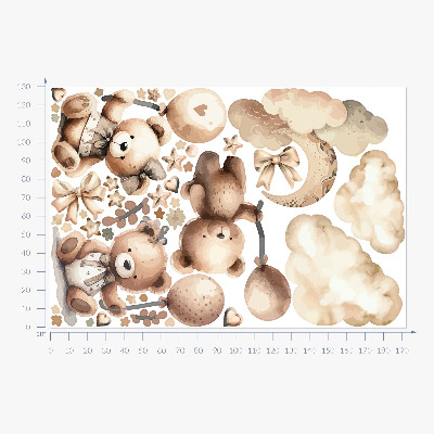 Muurstickers 130x192 Beige teddyberen in wolken met boho-ballonnen