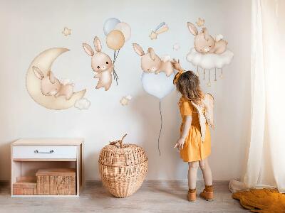 Muurstickers 130x114 Konijntjes met ballonnen in de nachtelijke hemel aquarel