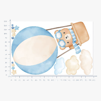 Muurstickers 130x198 Kleine beer in een ballon in de wolken aquarel pastel