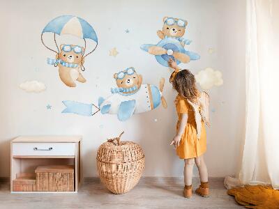 Muurstickers 130x204 Schattige teddyberen in een pastelkleurige aquarellucht