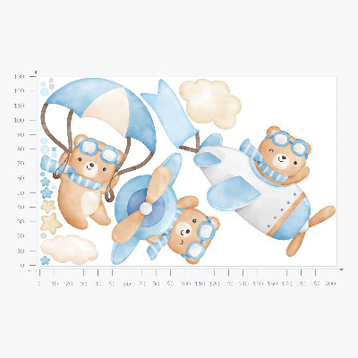 Muurstickers 130x204 Schattige teddyberen in een pastelkleurige aquarellucht