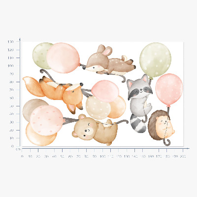 Muurstickers 130x201 Schattige dieren zwevend op ballonnen in waterverf