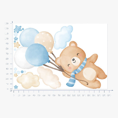 Muurstickers 130x186 Schattige teddybeer met ballonnen in de wolken pastel aquarel