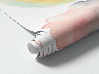 Muurstickers 130x174 Konijntjes in een pastelkleurige lucht met een regenboog en sterren