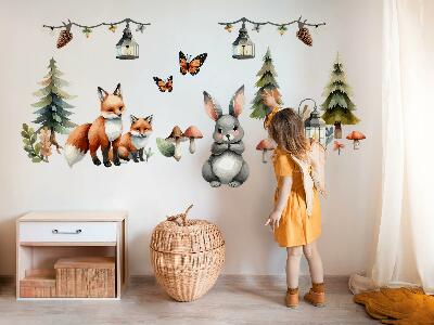 Muurstickers 130x140 Dieren en planten in pastel boho aquarel