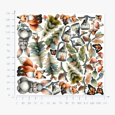 Muurstickers 130x140 Dieren en planten in pastel boho aquarel