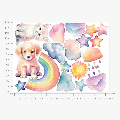 Muurstickers 130x177 Schattige dieren in pastelhemel