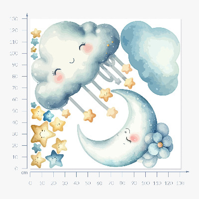 Muurstickers 130x131 Pastelkleurige wolken met de maan en de sterren
