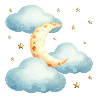 Muurstickers 130x161 Maan en wolken in pastel aquarel