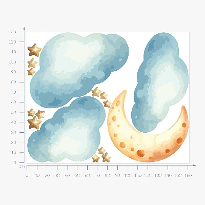 Muurstickers 130x161 Maan en wolken in pastel aquarel