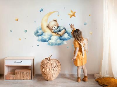 Muurstickers 130x124 Schattige beer op de maan in de wolken en sterren