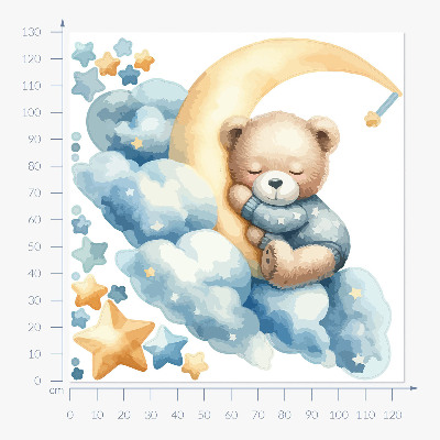 Muurstickers 130x124 Schattige beer op de maan in de wolken en sterren