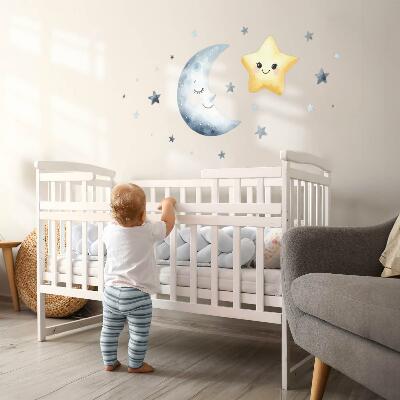Muurstickers 130x225 Maan en ster in een nachtelijke aquarelstijl