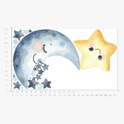 Muurstickers 130x225 Maan en ster in een nachtelijke aquarelstijl