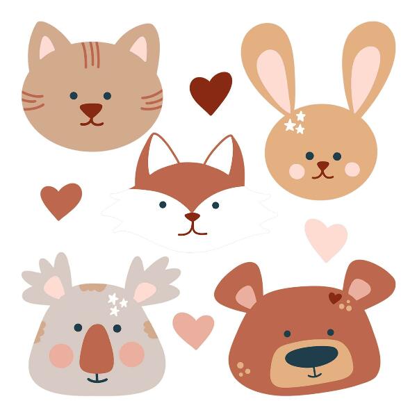 Muurstickers 130x210 Bosdieren in boho pastelharten