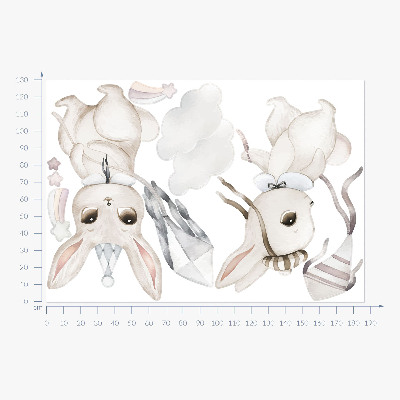 Muurstickers 130x186 Konijntjes met vliegers in pastel boho-stijl