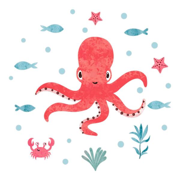 Muurstickers 130x138 Octopus in pastel aquarelstijl