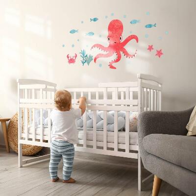 Muurstickers 130x138 Octopus in pastel aquarelstijl