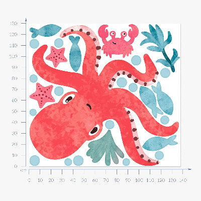 Muurstickers 130x138 Octopus in pastel aquarelstijl