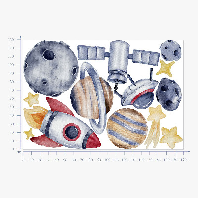 Muurstickers 130x190 Pastelkleurige ruimte met planeten en een raket