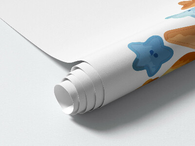 Muurstickers 130x171 Slapende teddybeer op de maan in pastelkleurige ruimte