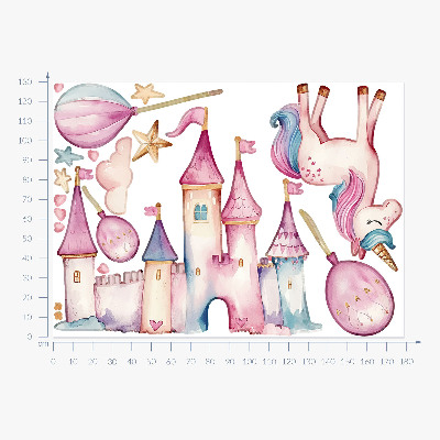 Muurstickers 130x178 Eenhoornkasteel in pastel aquarelstijl
