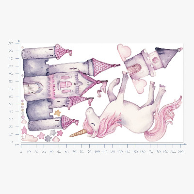 Muurstickers 130x213 Pastel aquarel met een eenhoorn en een kasteel