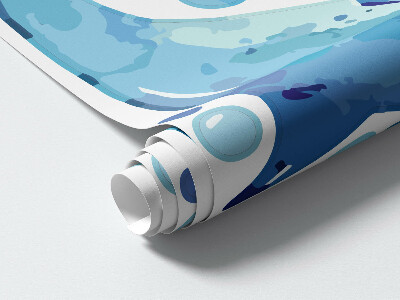 Muurstickers 130x201 Blauwe dolfijnen in een pastelkleurig onderwaterlandschap