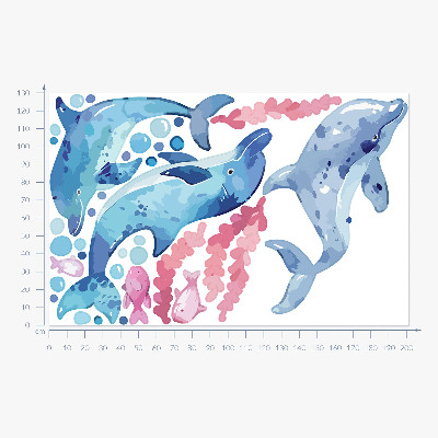 Muurstickers 130x201 Blauwe dolfijnen in een pastelkleurig onderwaterlandschap