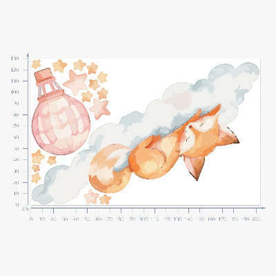 Muurstickers 130x203 Pastelvos in een wolk met sterren en een ballon