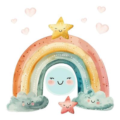 Muurstickers 130x143 Pastelkleurige regenboog met sterren in de natuur