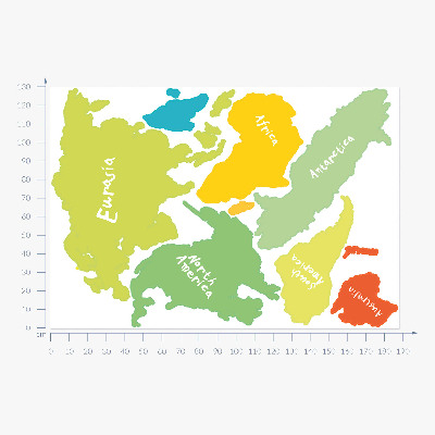 Muurstickers 130x188 Pastelkleurige kaart van continenten, grafische illustratie