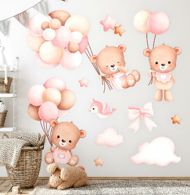 Muurstickers 130x200 Schattige teddyberen met ballonnen in pastelwaterverf