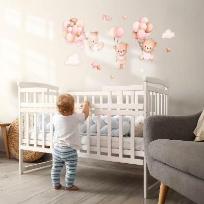 Muurstickers 130x200 Schattige teddyberen met ballonnen in pastelwaterverf
