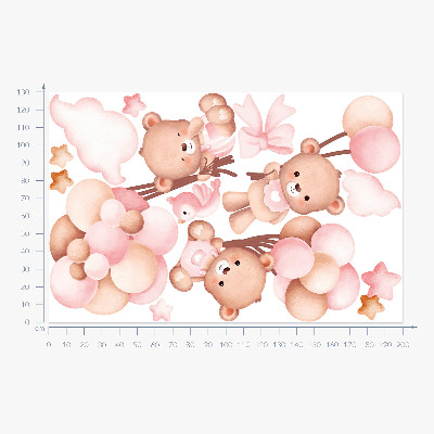 Muurstickers 130x200 Schattige teddyberen met ballonnen in pastelwaterverf