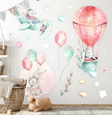 Muurstickers 130x153 Konijntjes in pastel boho-hemel