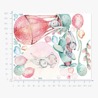 Muurstickers 130x153 Konijntjes in pastel boho-hemel