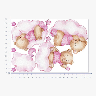 Muurstickers 130x189 Schattige teddyberen op wolken in aquarelpastels