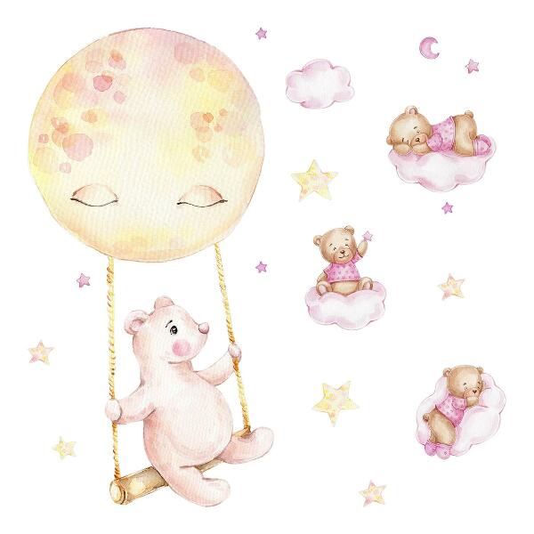 Muurstickers 130x184 Teddyberen in de lucht in pastel aquarel