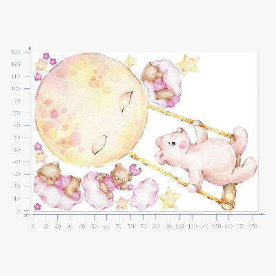 Muurstickers 130x184 Teddyberen in de lucht in pastel aquarel