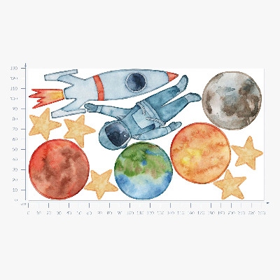 Muurstickers 130x232 Ruimteplaneten met aquarel van astronaut en raket