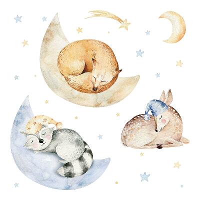 Muurstickers 130x187 Pastelkleurige bosdieren in ruimtewaterkleuren