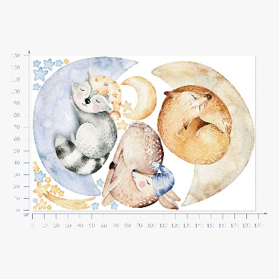 Muurstickers 130x187 Pastelkleurige bosdieren in ruimtewaterkleuren