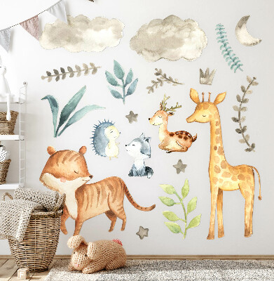 Muurstickers 130x218 Dieren en planten in een delicate, pastelkleurige aquarelstijl