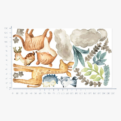 Muurstickers 130x218 Dieren en planten in een delicate, pastelkleurige aquarelstijl