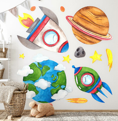 Muurstickers 130x220 Ruimtewaterverf met raketten en sterren
