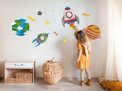 Muurstickers 130x220 Ruimtewaterverf met raketten en sterren