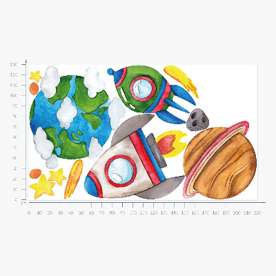 Muurstickers 130x220 Ruimtewaterverf met raketten en sterren