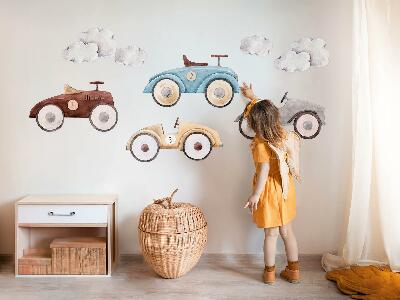 Muurstickers 130x204 Pastelkleurige auto's en subtiele aquarelwolken